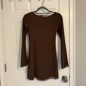 Princess Polly Lukea Long Sleeve Mini Dress Brown